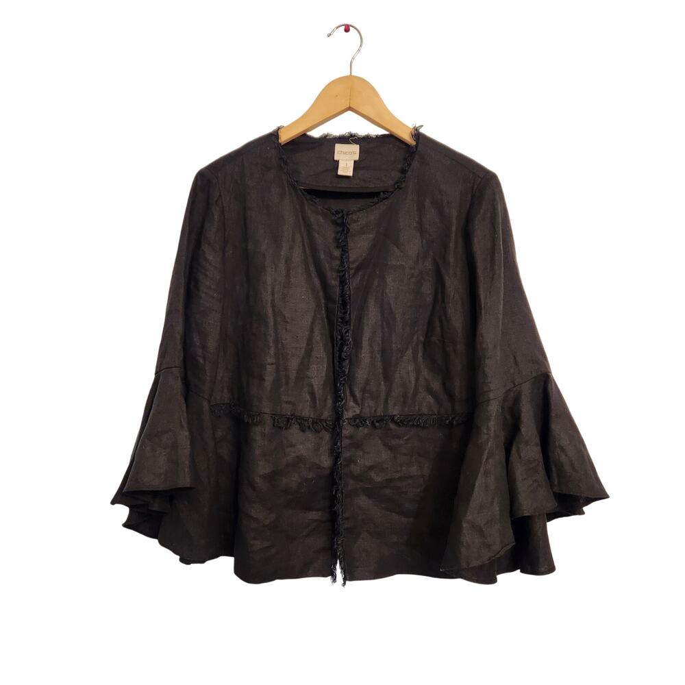 Chico's Bell Sleeve 100% Linen Weight Jacket Size 1